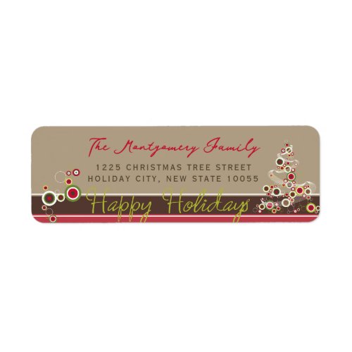 Red Circles Modern Christmas Tree Holiday Address Label