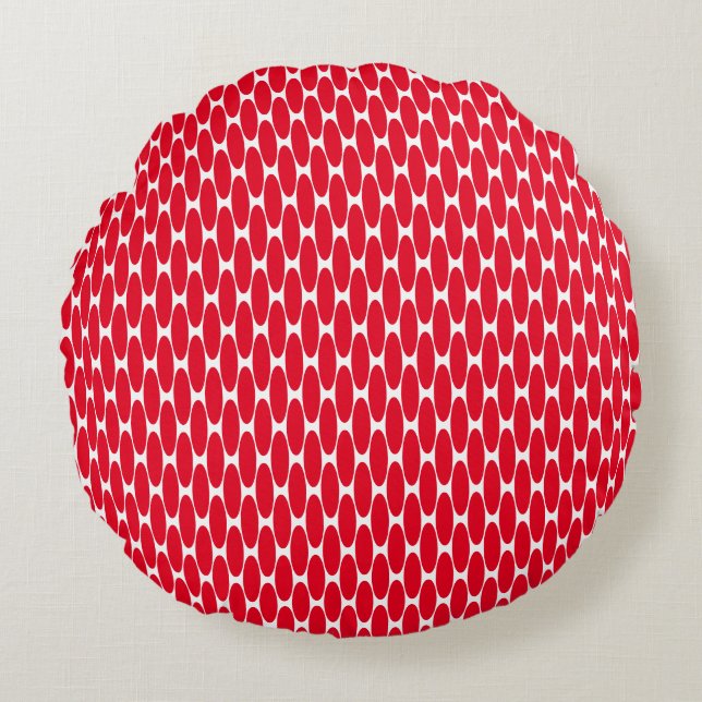 Red Circles Oval Polka Dot Pattern In White Custom Round Pillow (Front)