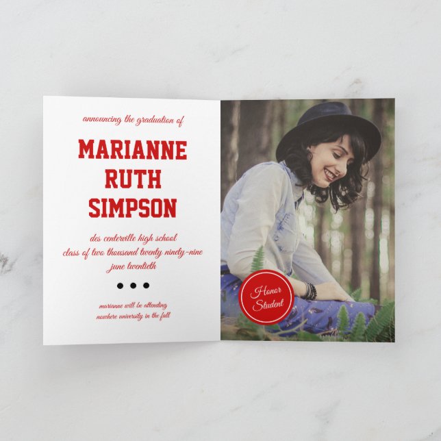 Red Circles Photo Graduation Invitation (Inside)