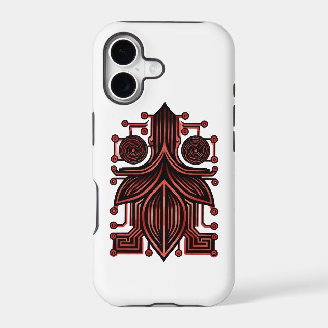 Red Circuit Blossom iPhone Case (Back)