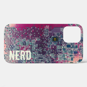 Red circuit board nerd retro design iPhone 12 case
