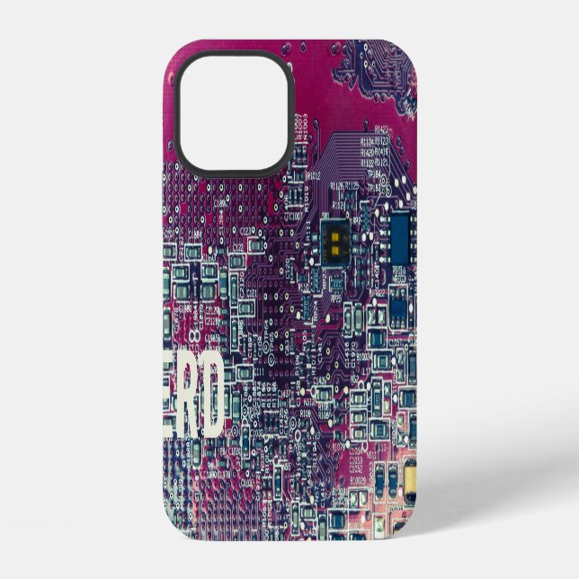 Red circuit board nerd retro design iphone case (Back)