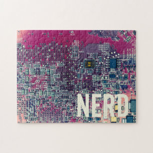 Red circuit board nerd retro design jigsaw puzzle