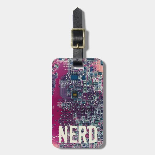 Red circuit board nerd retro design luggage tag