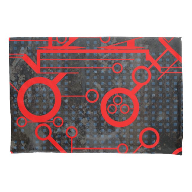 Red Circuit Pillow Case (Front)