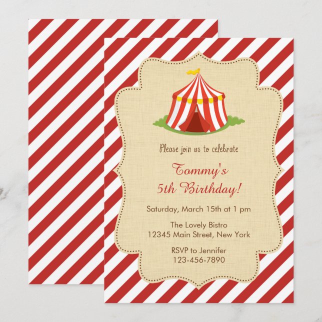 Red Circus Birthday Invitation (Front/Back)