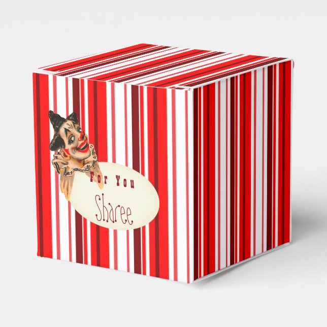 Red Circus Stripe & Clowns Favor Box (Front Side)