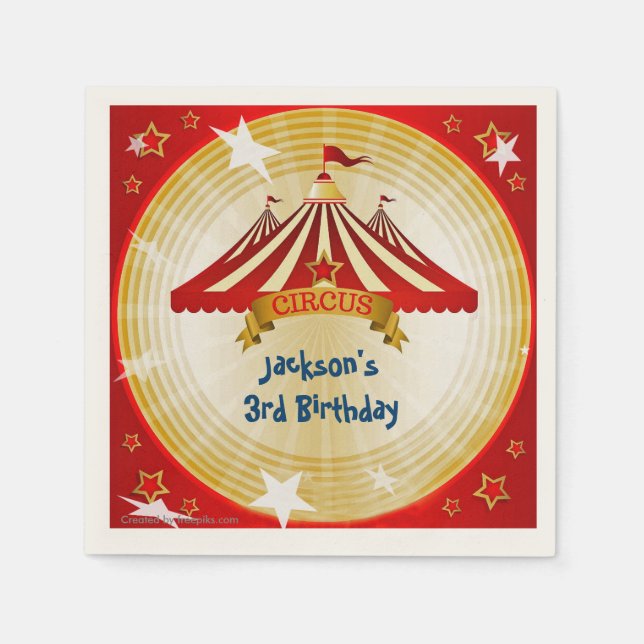 Red Circus Tent, Custom, Birthday Paper Napkins (Front)