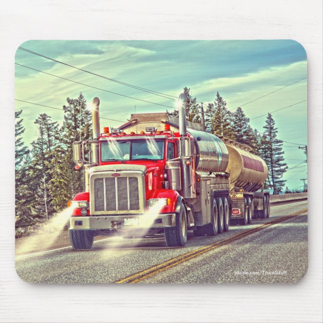 Red Cistern Truck Highway Driving Art Mousepad (Front)