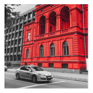 Red City Building Minimalist Photography Acrylic Print