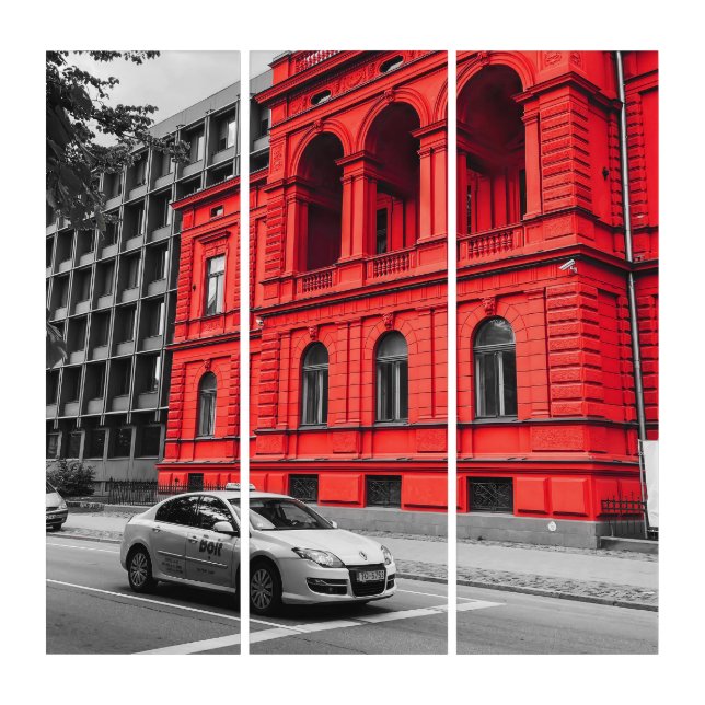 Red City Building Minimalist Photography Canvas  Triptych (Front)