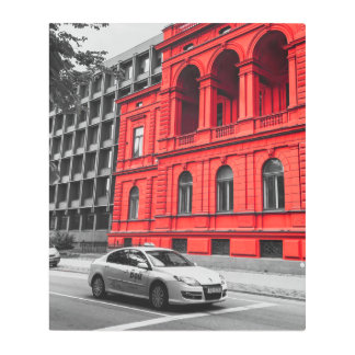 Red City Building Minimalist Photography Metal Print