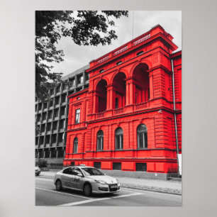 Red City Building Minimalist Photography Poster