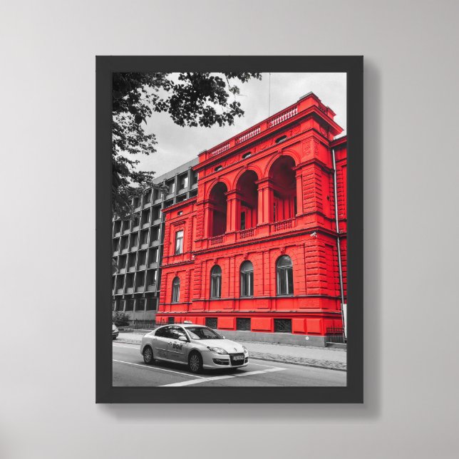 Red City Building Minimalist Photography Poster (Framed Front)