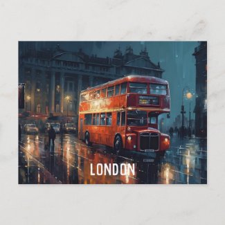Red City Bus in London Postcard