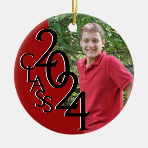 Red Class 2024 Graduation Photo Ceramic Ornament