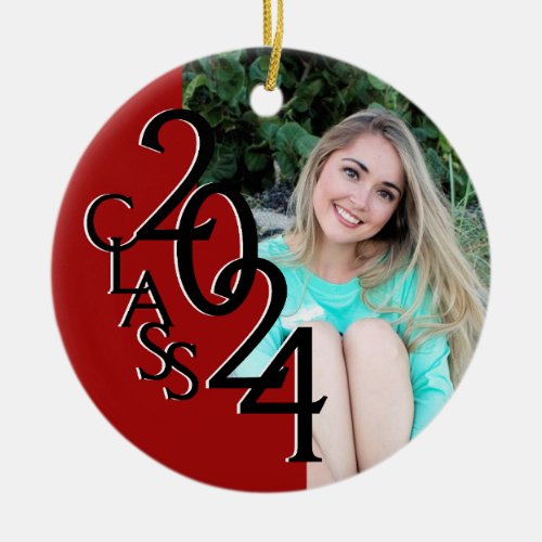 Red Class 2024 Graduation Photo Ceramic Ornament