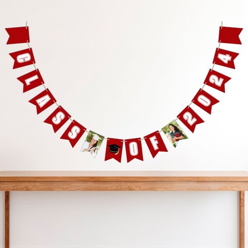 Red Class of 2024 Graduate Photo Graduation Party Bunting Flags