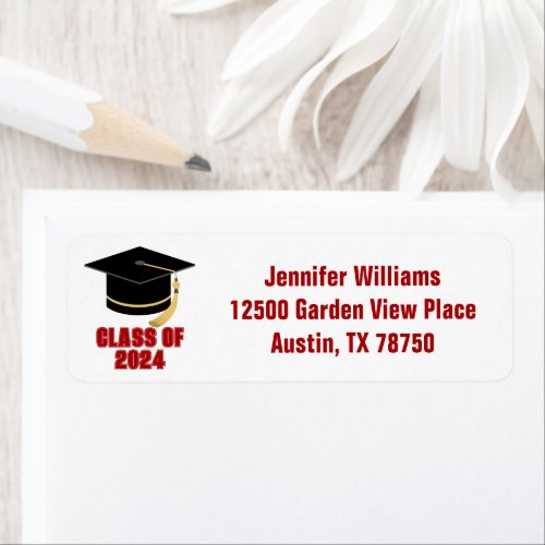 Red Class of 2024 Graduation Party Return Address Label