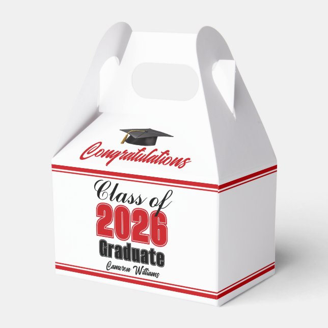 Red Class of 2026 Custom Graduation Party Favor Boxes (Front Side)