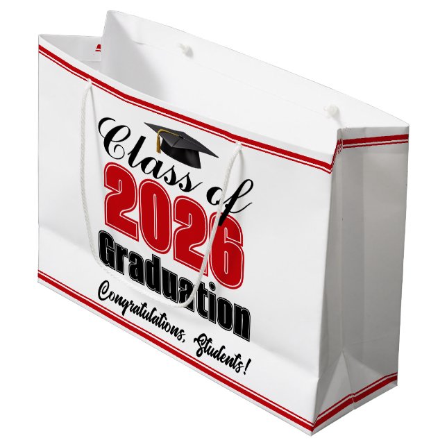 Red Class of 2026 Custom Graduation Party Large Gift Bag (Front Angled)