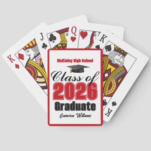 Red Class of 2026 Custom Graduation Party Poker Cards (Back)