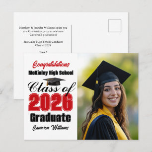 Red Class of 2026 Graduate Photo Graduation Announcement Postcard