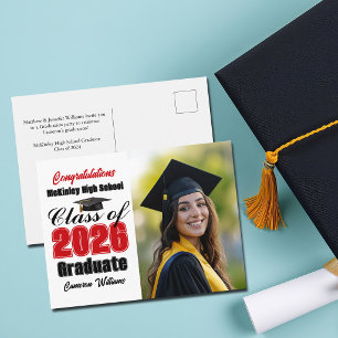 Red Class of 2026 Graduate Photo Graduation Announcement Postcard