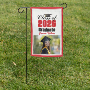 Red Class of 2026 Graduate Photo Graduation Garden Flag