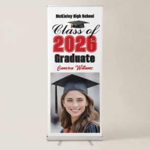 Red Class of 2026 Graduate Photo Graduation Retractable Banner