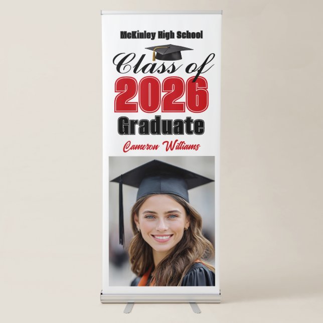Red Class of 2026 Graduate Photo Graduation Retractable Banner (Front)