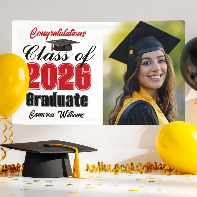 Red Class of 2026 Graduation Party Photo Banner (Creator Uploaded)