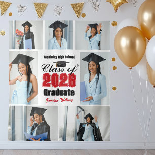 Red Class of 2026 Graduation Party Photo Collage Tapestry