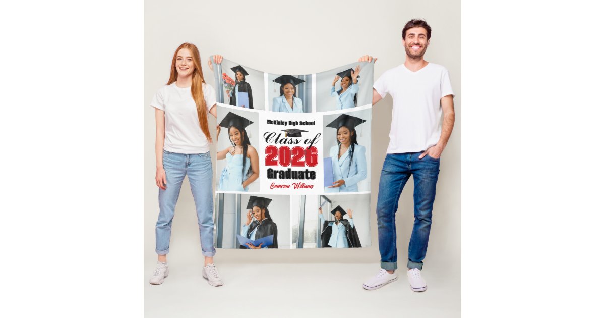 Best Red Class Red Class of 2026 Graduation Photo Collage Fleece Blanket | Zazzle