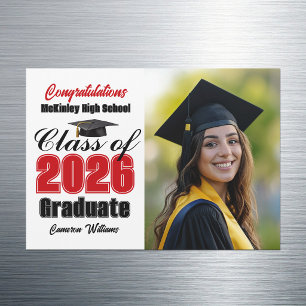 Red Class of 2026 Graduation Photo Magnet Card