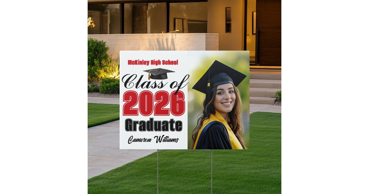 Red Class of 2026 Graduation Photo Yard Sign | Zazzle