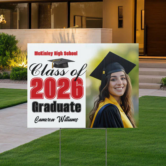 Red Class of 2026 Graduation Photo Yard Sign | Zazzle