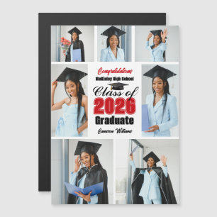 Red Class of 2026 Photo Collage Graduation Magnet