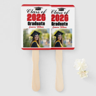 Red Class of 2026 Photo Custom Graduation Photo Hand Fan