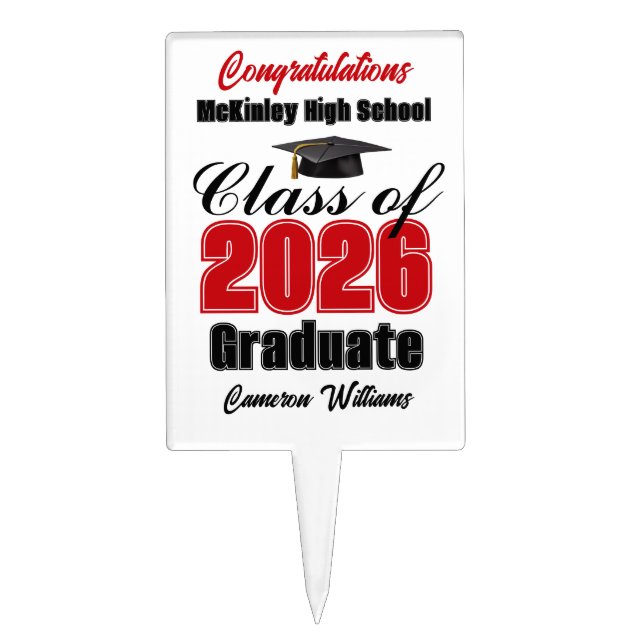 Red Class of 2026 Photo Graduation Party Cake Topper (Front)