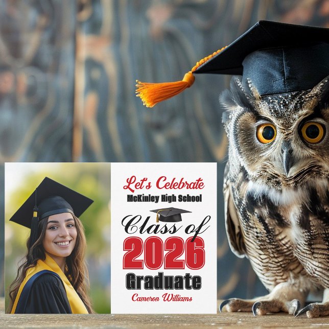 Red Class of 2026 Photo Graduation Party Invitation (Creator Uploaded)