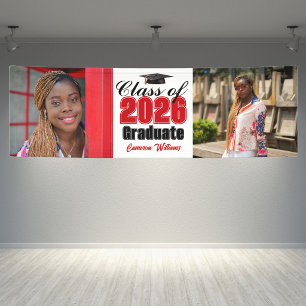 Red Class of 2026 Photo Graduation Party Wide Banner