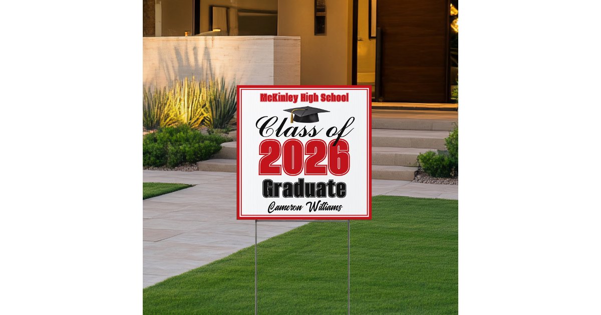 Red Class of 2026 Small Graduation Yard Sign | Zazzle