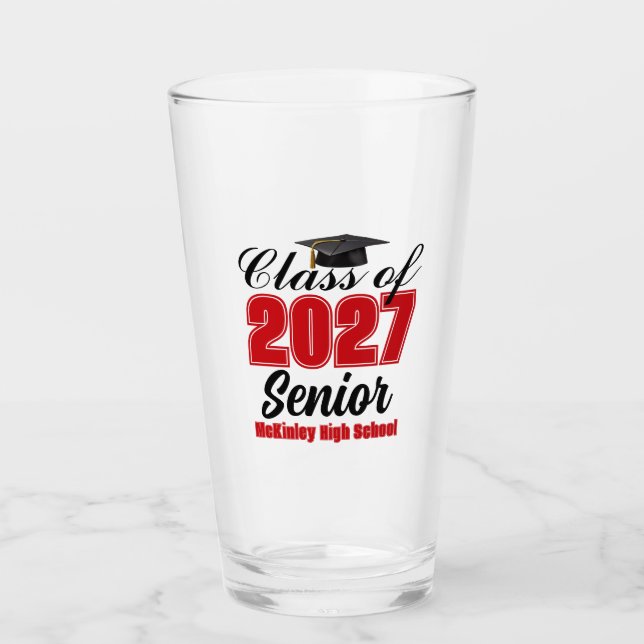 Red Class of 2027 Senior Custom High School Glass (Front)