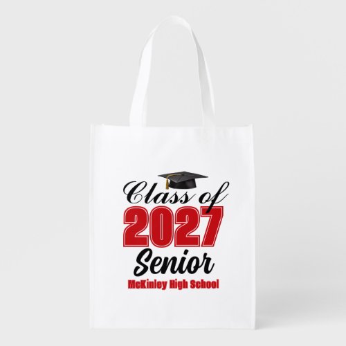 Red Class of 2027 Senior Custom High School Grocery Bag