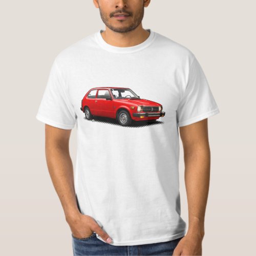 Red Classic 1979 Civic on White T_Shirt