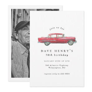 Red Classic Antique Car Male Photo Birthday Invitation