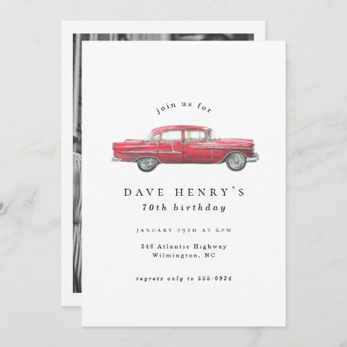 Red Classic Antique Car Male Photo Birthday Invitation