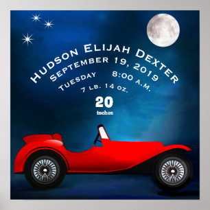 Red Classic Car Baby Boys Birth Stat Birth Record Poster