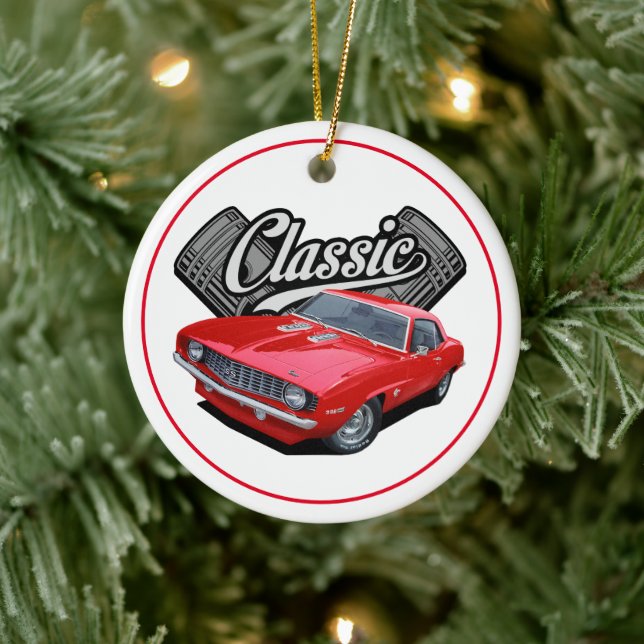 Red Classic Car Ceramic Ornament (Tree)